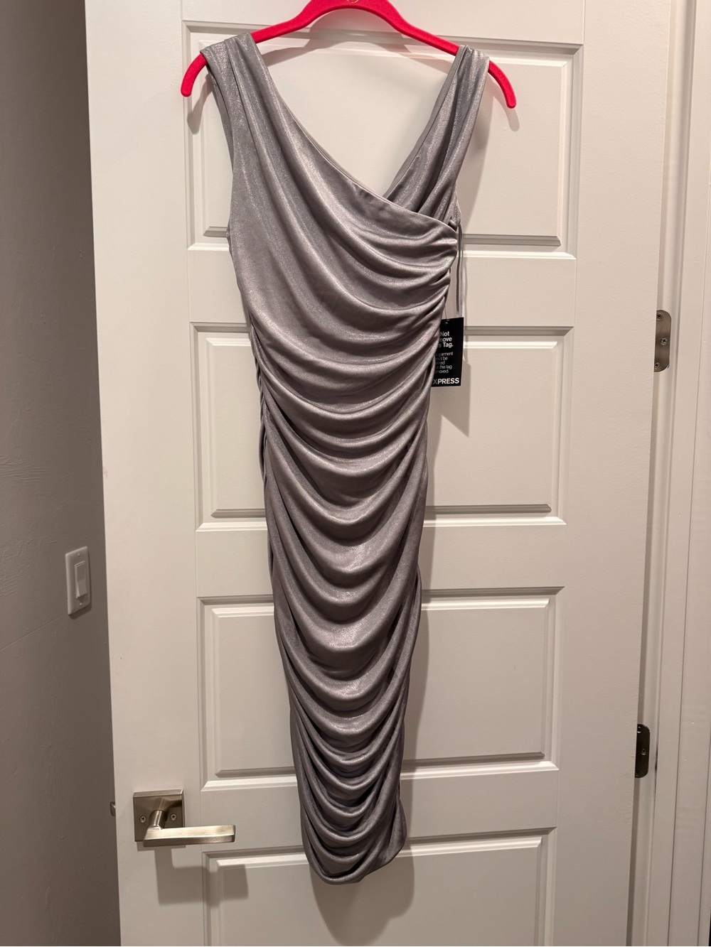 Express Silver Metallic Draped Midi Dress